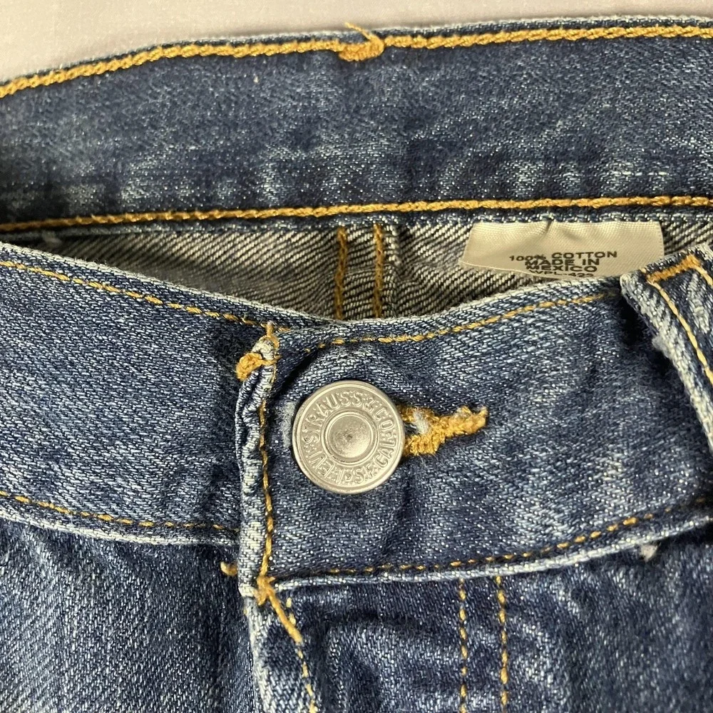 Levis 501 Jeans Mens 30x29 Blue Denim Button Fly Straight Leg Distressed Red Tab